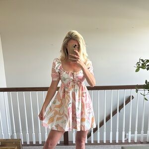 Colorful Puff Sleeve Mini Dress